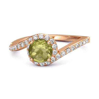 Peridot Halo Twist Pavé Band Ring - 925 Sterling Silver Rose Gold Vermeil