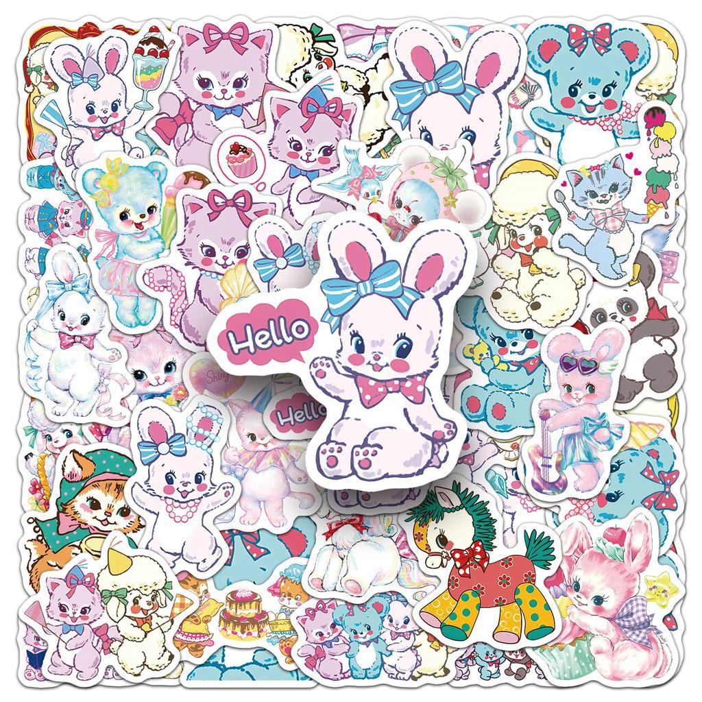 50 Soft Cute Retro Showa Japanese Cartoon Animal Stickers for DIY Fridge or Milk Tea Cup Decorations (50 Sheets)