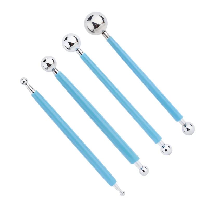 

For Embossing Pattern 4 Pcs Point Drill Creasing Pen With DIY Ball Styluses Tools Spiral Double Head Clay Sculpting Tools синий