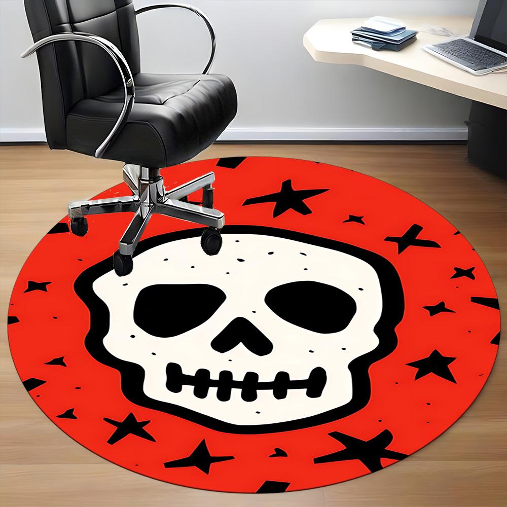 1pc Skull Office Round Rug, Non-slip, Soft and Durable Office Rug for Interior Decoration, Perfect for Office,Decoration yy260204076