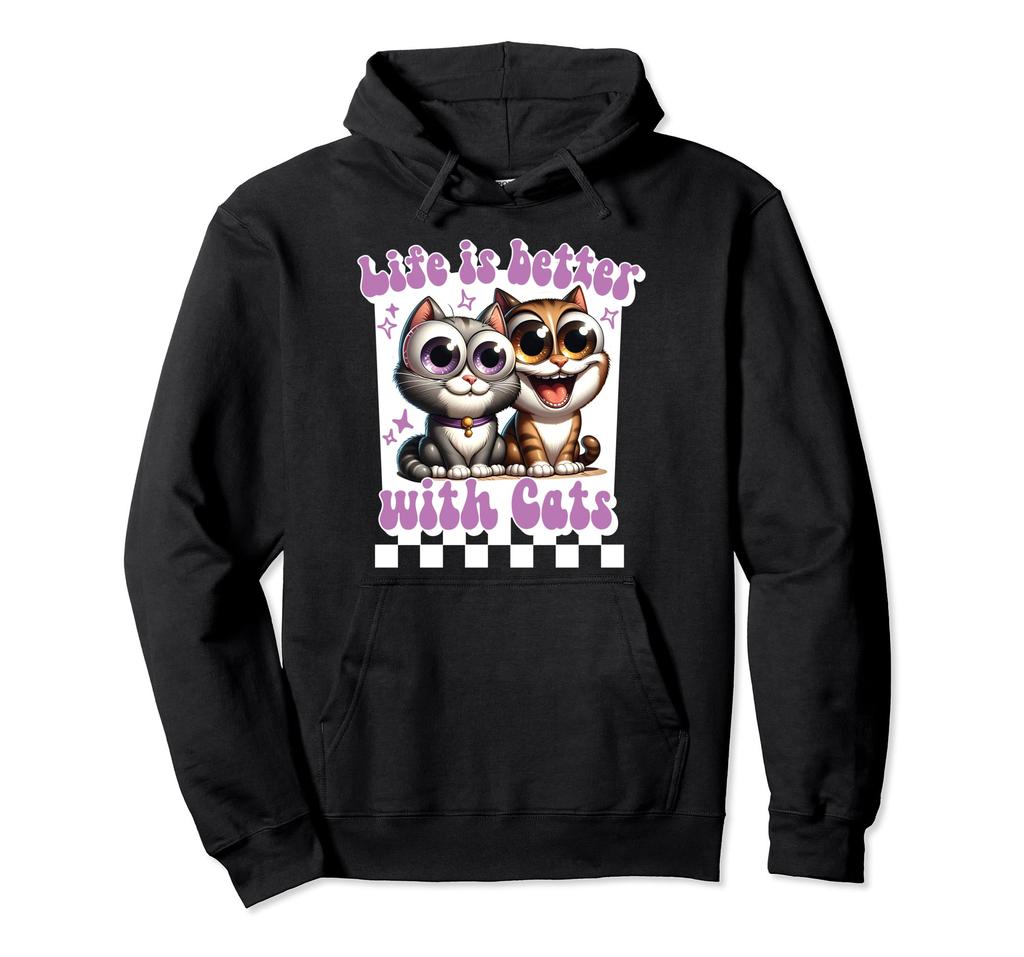 Dynamic Duo: Life is Better with Cats Funny Graphic Hoodie
