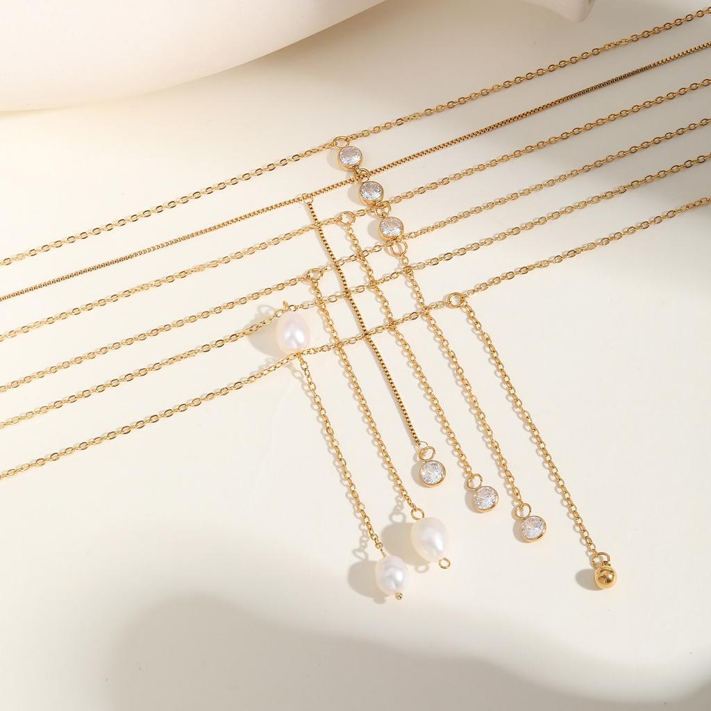 Stainless Steel Y Shape Pearl and Cubic Zirconia Pendant Neckalace For Women, Minimalist Personal Gold Plated Jewelry