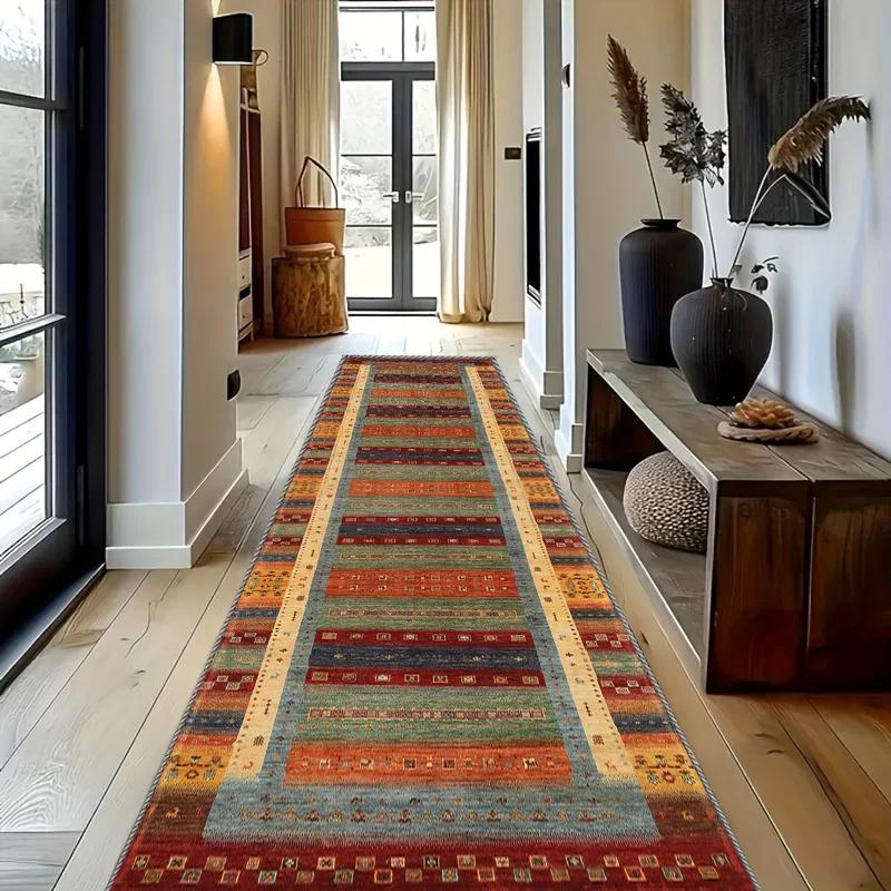 Christmas Snowflake Buffalo Plaid Runner Rug, Non-Slip Festive Floor Mat for Hallway, Entryway Holiday Decor