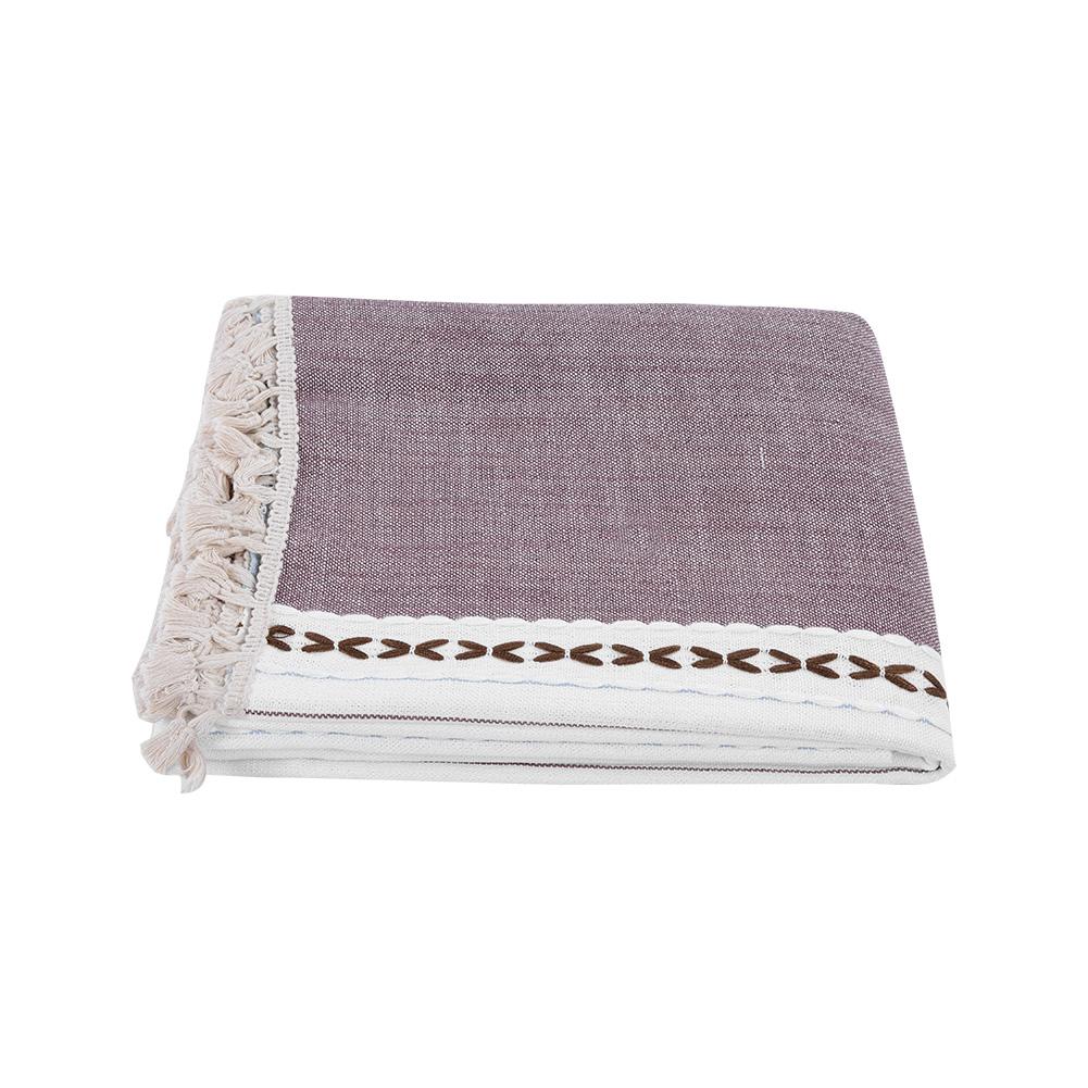 Tassel Cotton Linen Fabric Dust Proof Tablecloth Table Cover Tabletop Decoration(Brown 55*55in)