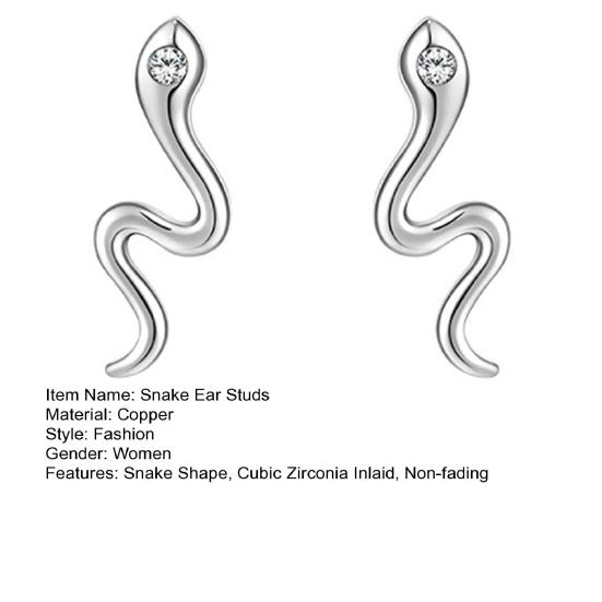 1 Pair Ear Studs Temperament Minimalist Shiny Cubic Zirconia Inlaid Geometric Dress Up Gift Women Snake Stud Earrings Cartilage