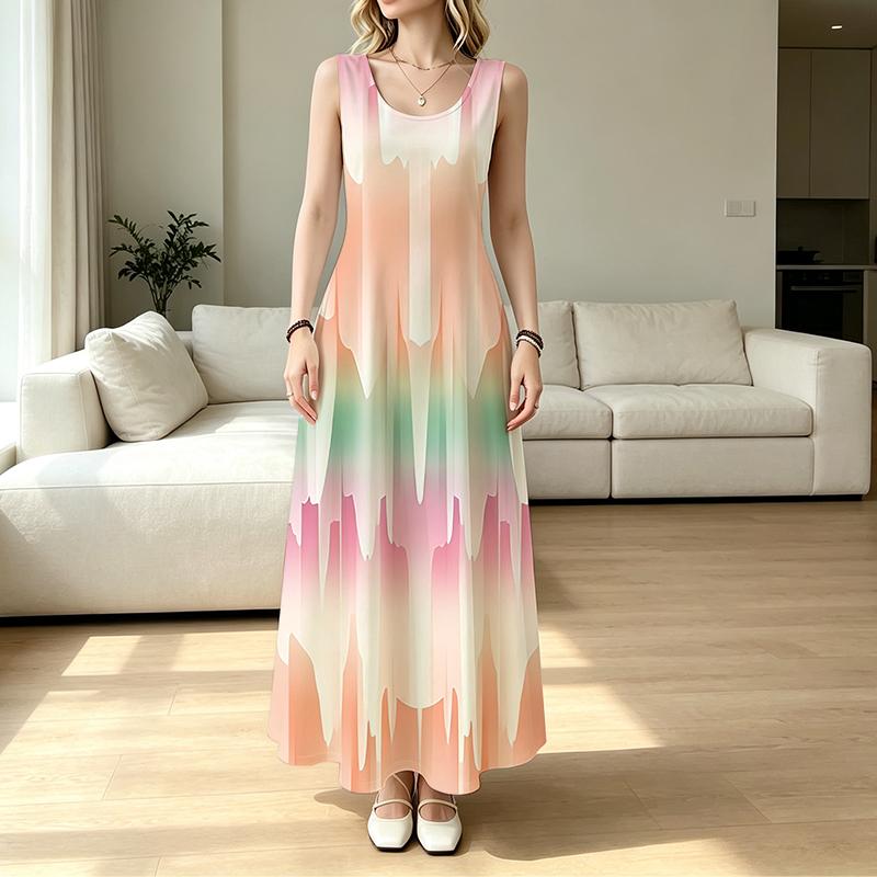 Women's Maxi Dress,Color Gradient Sleeveless Beach Dress,Lightweight & Skin-friendly,Trendy Easy-Match for Summer Vacation
