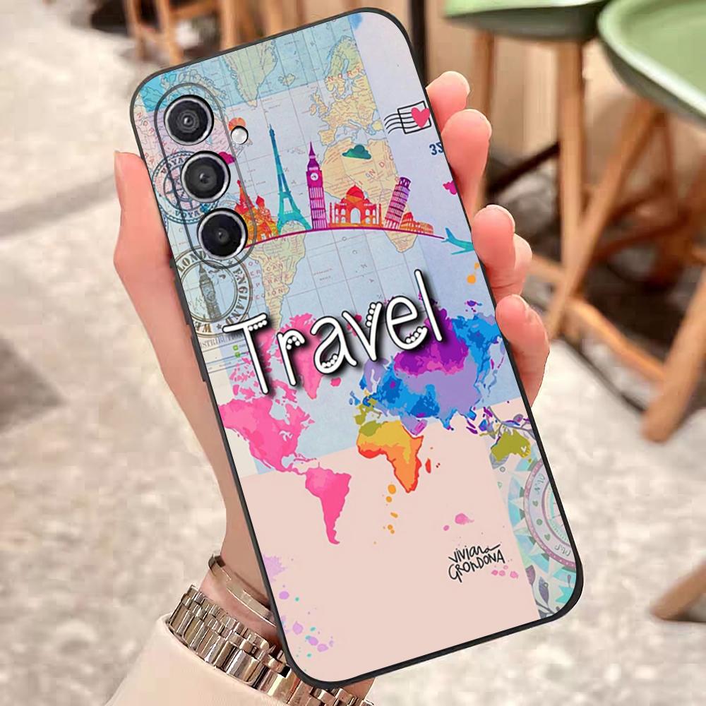 Travel Airplane Route Phone Case For Samsung S25 Edge 24 23 22 21 20 Ultra Plus Fe Galaxy A54 53 34 25 16 Silicon Cover
