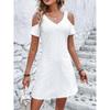 Schulterfrei Kurzarm Sommerkleid Damen V-Ausschnitt Übergröße A-Linie Party Freizeitkleider Lady Fashion Solid Elegante Spitze Kurzes Kleid 538