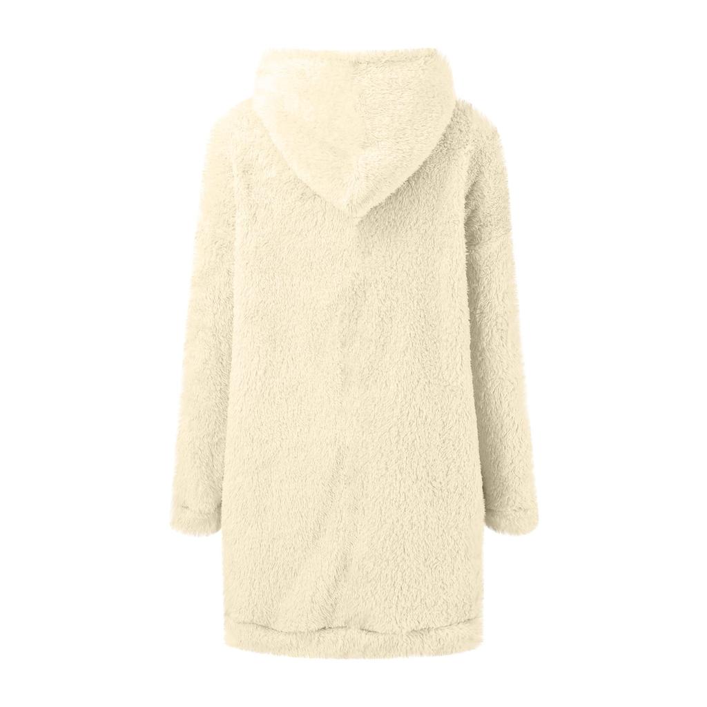 Moda feminina cor sólida com capuz manga comprida vestido de pelúcia solto moletom casual