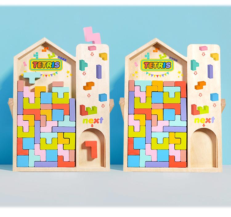 3D Stereoscopic Tetris Puzzle Blocks: Multi-functional Wooden Board Game for Parent-Child Interaction.