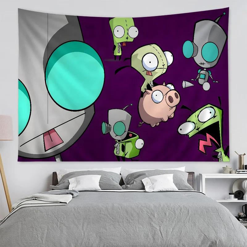 VIKAMA Invaders Zim Tapestry GIR And Alien Tarot Card Murals Cult Cartoon Hippie Decorations In Game Room Dormitory