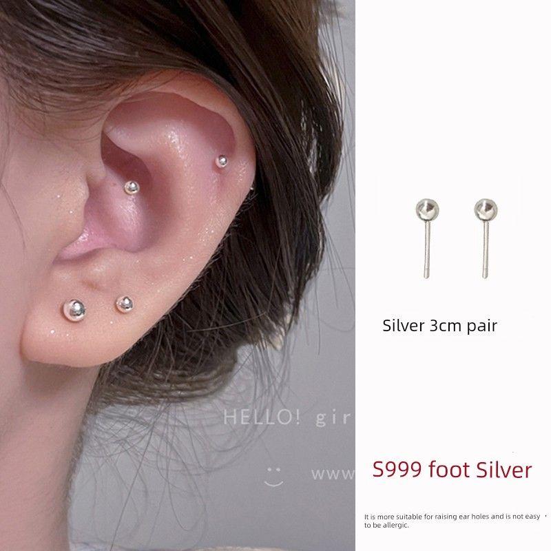 Silver Needle Pierced-Ear-Caring Ear Studs Female Daily Simple Easiest for Match Sleep No Need to Take off Ear Bone Stud Ear Bar Earrings Earrings