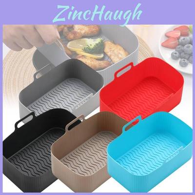 Durable Rectangular Air Fryer Baking Pan With Dual Baskets Silicone Air Fryer Tray Non-stick
