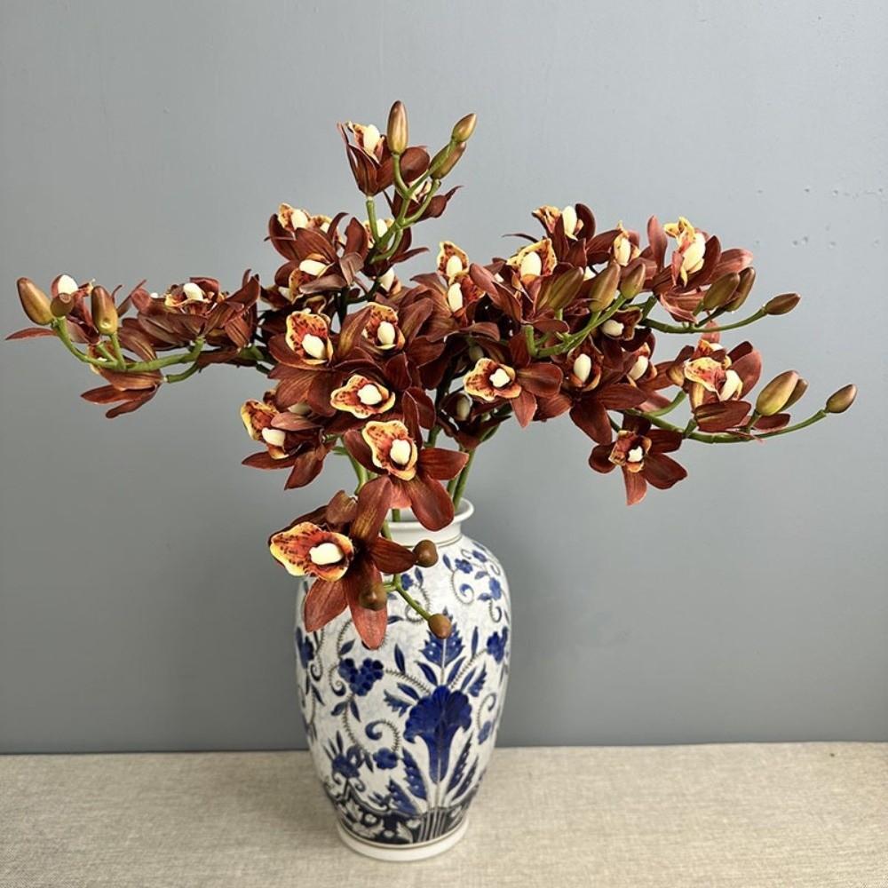 11 Köpfe Künstliche Seide Cymbidium Zweig Real Touch Handgemachte Künstliche Orchideenblume Realistische Simulation Cymbidien