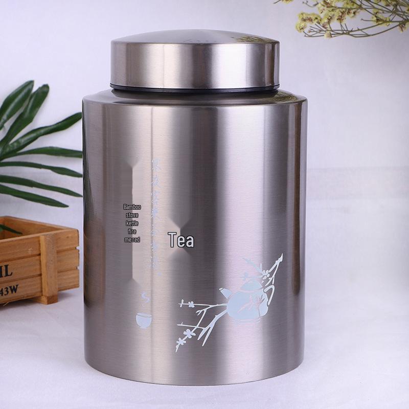 Engraved Stainless Steel Tea Storage Jar for Black, Green, and Flower Tea - Sealed Gift Packaging