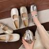 Lace Belt Shallow Mouth Versatile Ballet Mary Jane Shoes 2025 New Spring and Autumn French Square Head Flat Bottom Casual Shoes