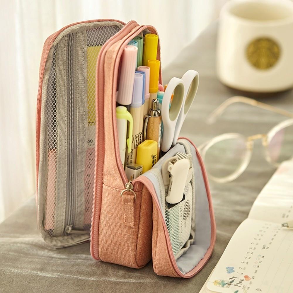Double-layer Pen Storage Bag Simple Student Stationary Boxes Folding Pencil Case  Children