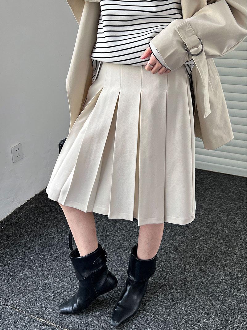 

Luxi Retro Academy High-Waist Wool A-Line Pleated Midi Skirt (Spring Collection) Medium