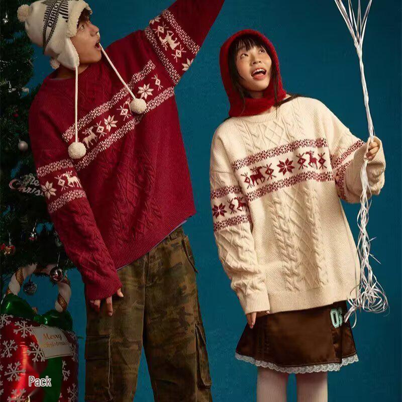 Spring & Autumn Men's Retro Fair Isle Loose Knit Sweater - Couple Style Pullover