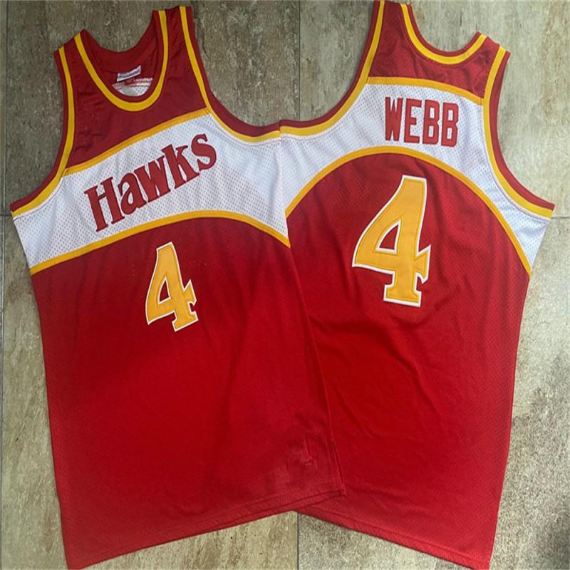 Vintage Atlanta Hawks Basketball Jersey Mens Cotton Blend Retro NBA Style 4 Webb 21 Wilkins 8 Smith 55 Mutombo