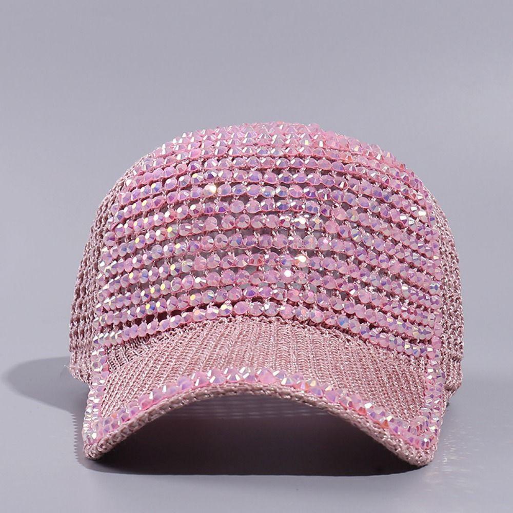 Mesh Woman Shiny Cap Lightweight Duck Tongue Hat Fashionable Rhinestone Visor Hats  Travel Use