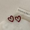 Ankola Red Oil Dripping Empty Love Stud Earrings Women'S Retro Light Luxury Elegant Fashion Temperament Versatile Earrings