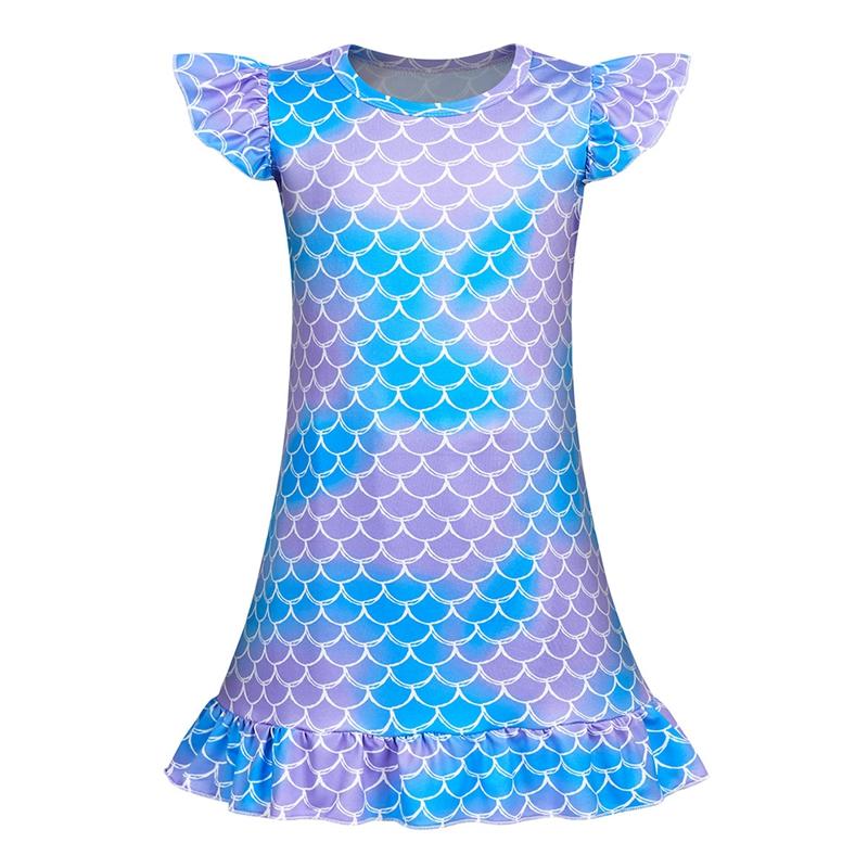 Children's Cartoon Printed Dress Nightgown Girl's Flying Sleeve Dress
