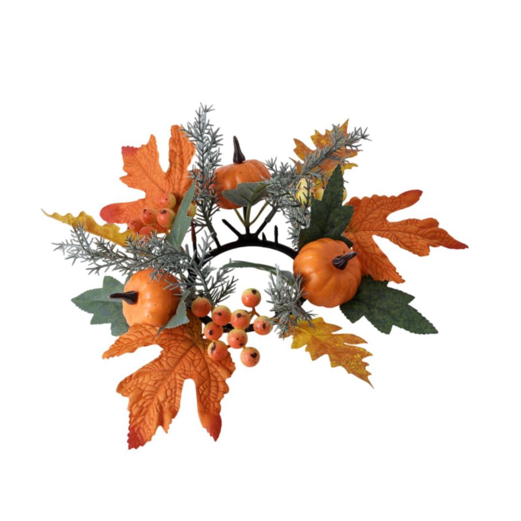 Thanksgiving Candle Ring Garland Rustic Pillar Candle Ring Ornament for Fall Harvest Room Decoration