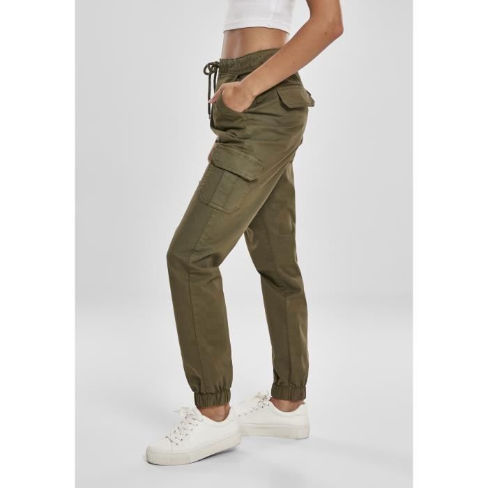 Pantalon Femme - Urban Classics - High Waist Cargo - Vert Olive - Taille Haute - Adulte