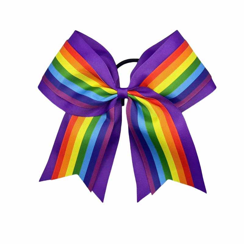 Trendy Rainbow Ribbed Bow Hair Clips & Rubber Band Sets for Kids
