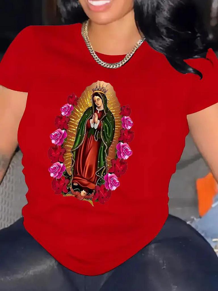 Damen Weihnachts-Rundhals-Kurzarm-Top - Europäischer und Amerikanischer Stil