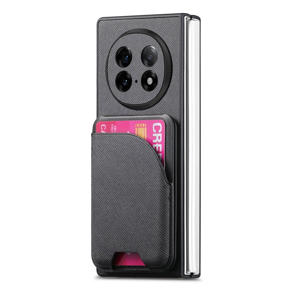 For Oppo Find N5 5G Magnetic Case Kickstand Denim Texture Leather Back Cover with Detachable Card Bag