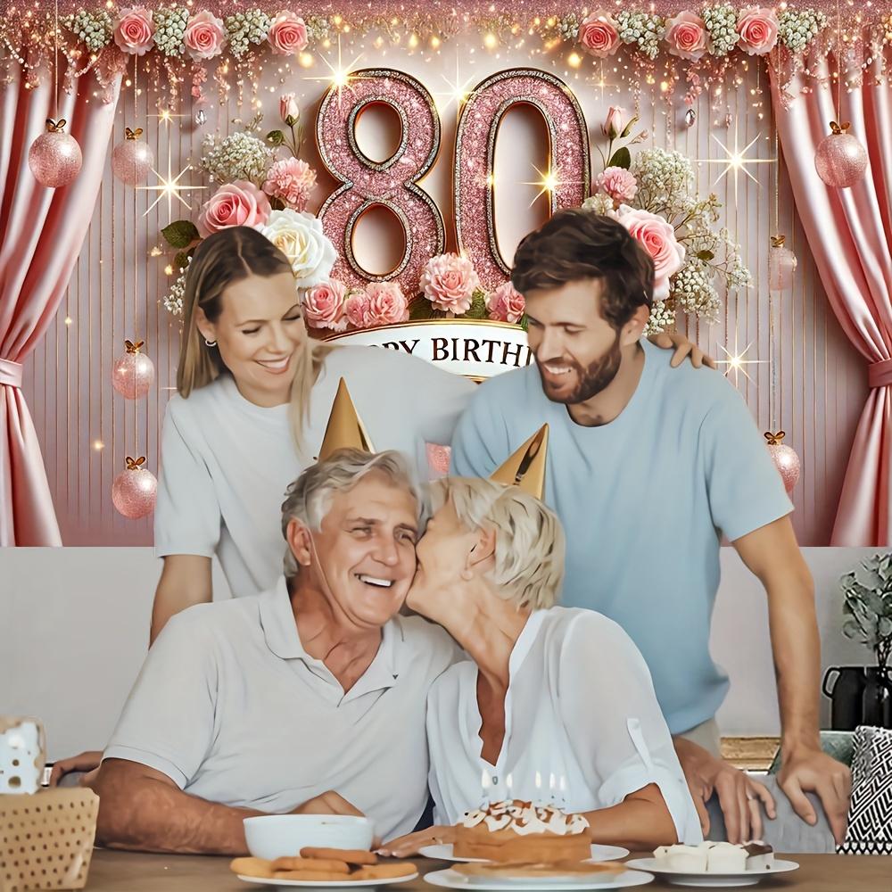 Elegante 80. Geburtstag Banner - Polyesterfaser, Roségold und Diamant Digitaldesign, Geburtstagsparty Dekoration
