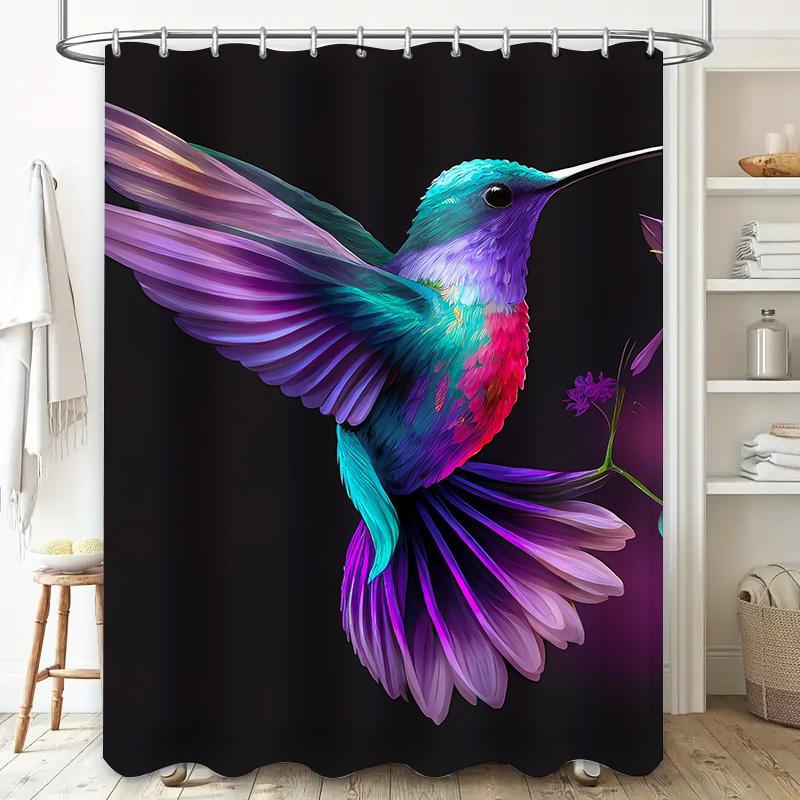 Stylish Hummingbird Shower Curtain Bathroom Decor with Floral Design Vibrant Colors Size 72 x 72 Inches Waterproof Fabric for Ba