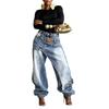 2026 Damen High-Waist Weitbeinige Jeans mit Distressed-Waschung Strassstein-Detail Streetwear Lockerer Schnitt