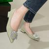 Su Yinyin Has the Same Style, Waltz~ Pointed Rhinestone Square Buckle V-mouth Ballet Flats, Women's Thick Heel Single Shoes, Spring Models.