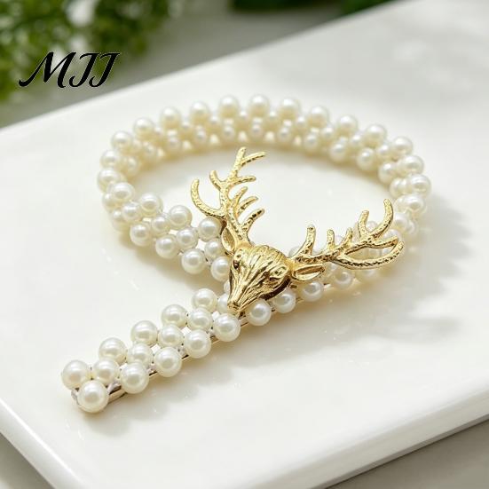 Curtain Tiebacks for Gauze Curtains Deer Head Tieback, Faux Pearl Beaded Stretch Holder, Rental Friendly Holders Adjustable Holdback Bedroom