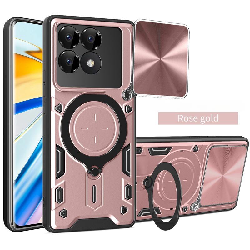 Magnetic Ring Stand Armor Funda for Xiaomi Poco F6 Pro Case Slide Camera Lens Cover for Poxo Poko Little F 6 Pro F6Pro Pocof6 5G