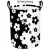 1pc Laundry Basket, Black and White Floral Pattern Casual Dirty Clothes Hamper, Foldable Aesthetic Storage Organizer with Handles, Home Organization E