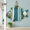 Coastal Home Decorations Lighted Wooden Fish Hanging Wall Decor, Rustic Nautical Fishing Wood Sculpture with LED Lights, Handcrafted Sculptures Beach