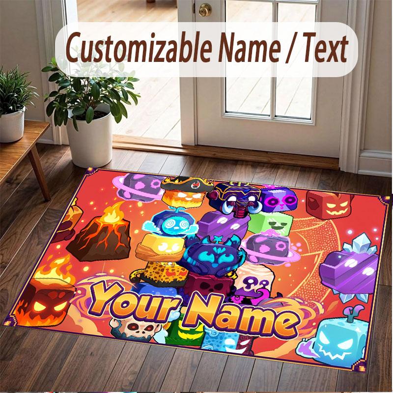 Custom Name Text Crystal Velvet Rug,Blox Fruits Soft Plush Decorative Non Slip Floor Carpet