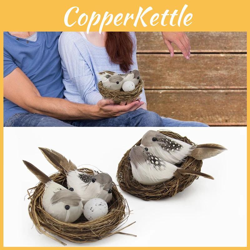 1 Set Realistic Feathered Birds With Nest Birds Egg Artificial Garden Decor Tree