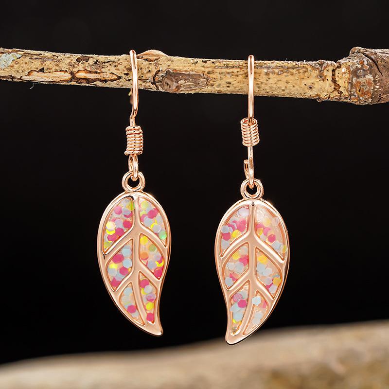 1 Pair, Rose Gold, Small Fresh, Pastoral, Leaf Earrings.