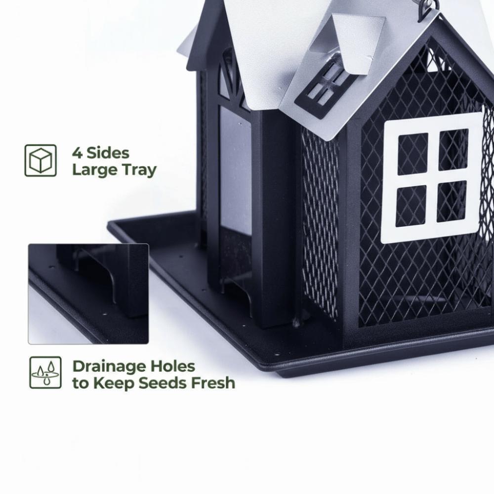 Kovový závěsný krmítko pro ptáky Velkokapacitní krmící stanice pro ptáky Nádoba na krmivo pro ptáky Dekorace na zahradu