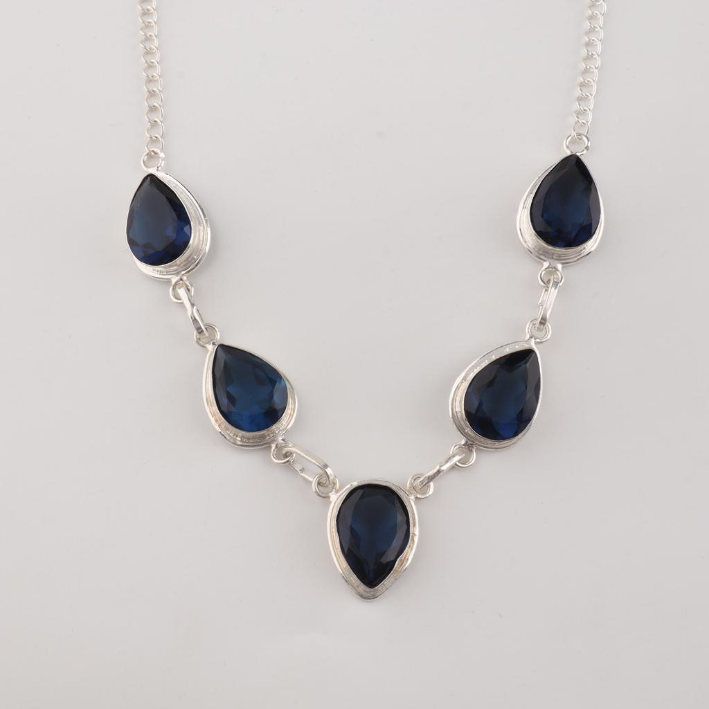 London Blue Topaz Gemstone Silver Bracelet 925 Sterling Silver Handmade Necklace Partywear Necklace RN-1-10