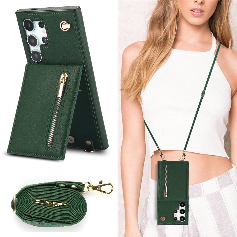 Zipper Crossbody Wallet Case For Samsung Galaxy S25 S24 Ultra S23 Plus S24FE S22 S21 S20 Note 20 Cards Holder Lanyard Cover