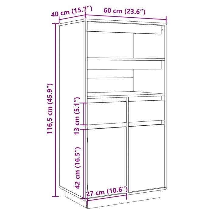 814538 vidaXL Buffet haut Noir 60x40x116,5 cm Bois massif de pin