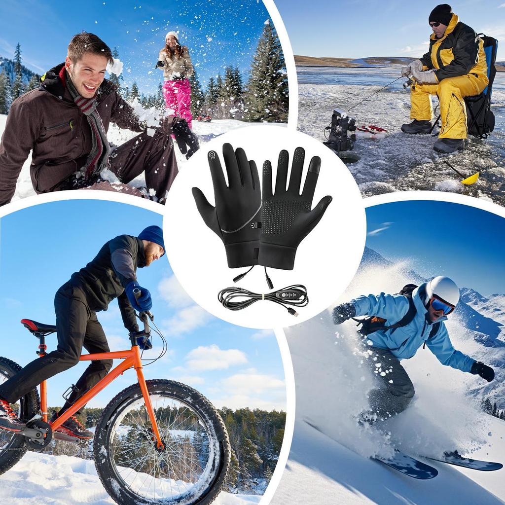 Motorcycle Gloves Heated Mittens USB Touch Screen Gloves 3 Gear Temperature Windproof Cycling Mittens Electric Heating Glove