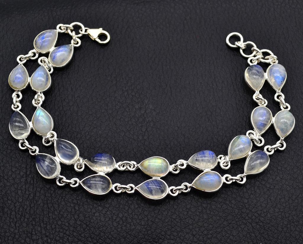 Moonstone Gemstone Handmade Bracelet 925 Sterling Silver Beautiful Designer Jewelry
