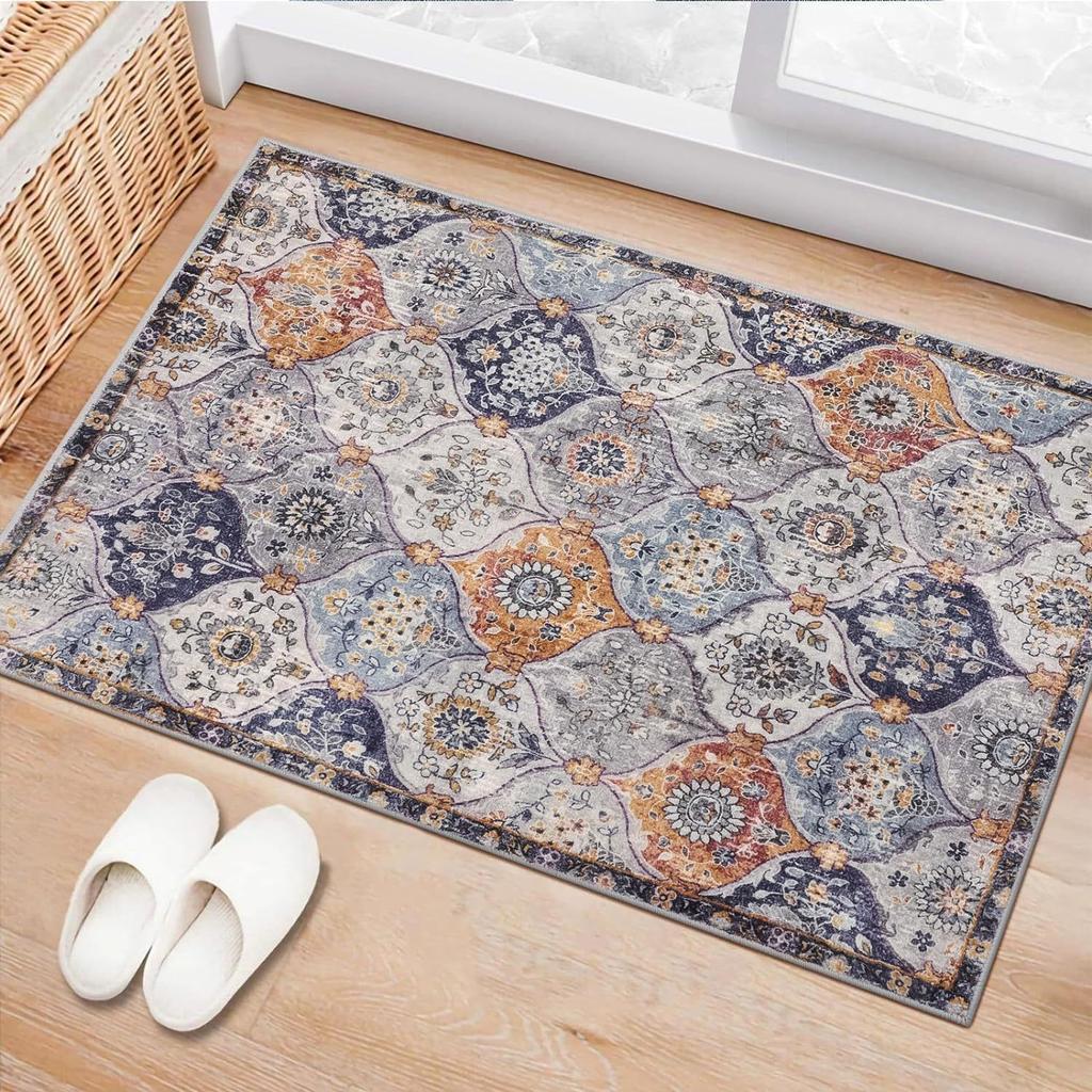 1Pcs Vintage Boho Floral Printed Kitchen Mat Soft Thickened Kitchen Floor Mat Waterproof Non-slip Oil-proof Floor Mat Runner Rug